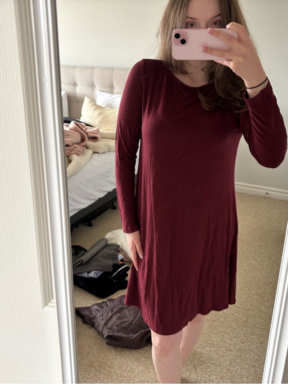 Old Navy Burgundy Long-Sleeve Swing Dress
